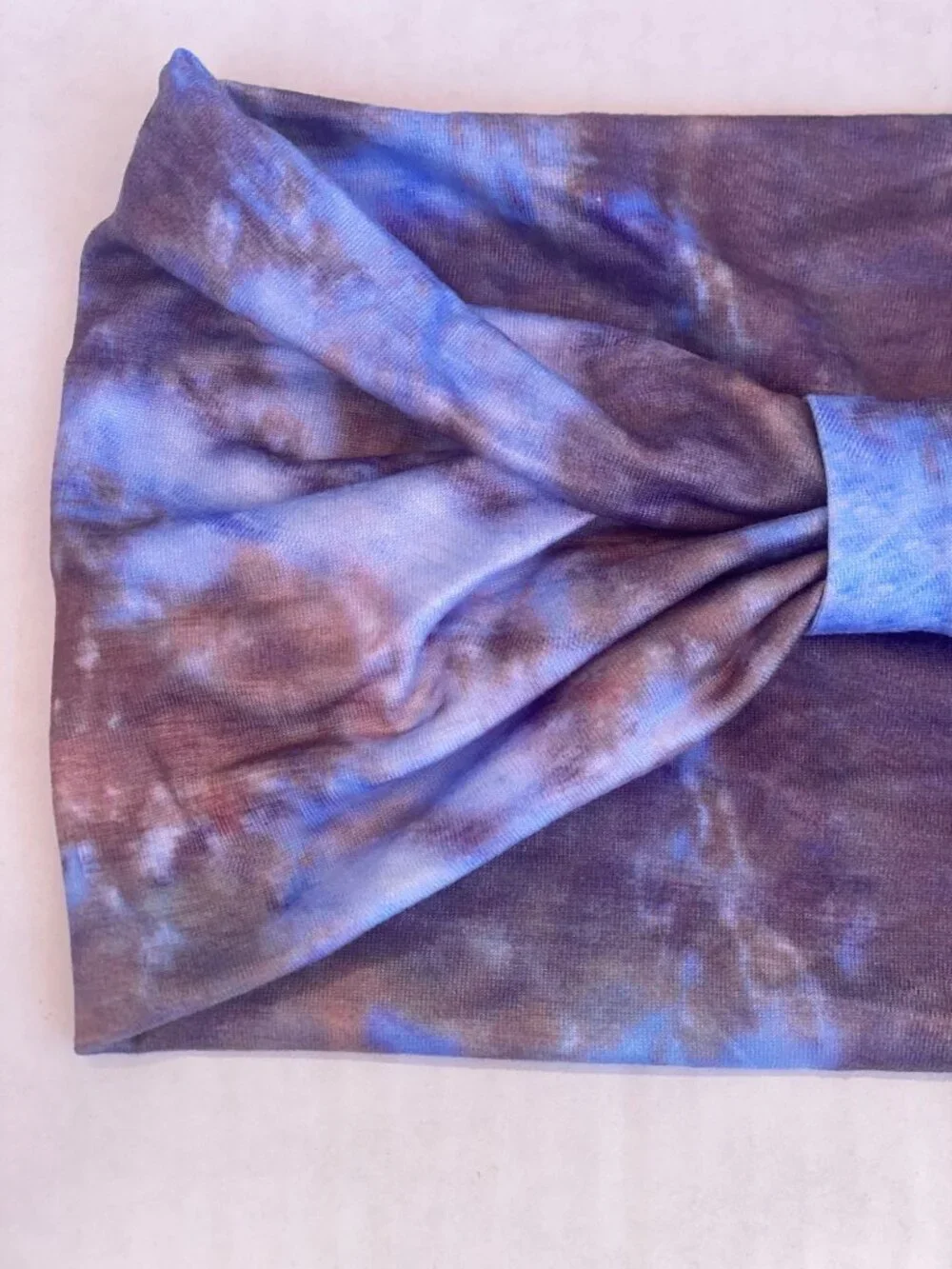 Women Headband Wide Turban Boho Knotted Blue Tie Dye New